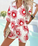 StyleNest Floral Color Blocking Cardigan Short Pants Set – Casual Vacation Comfort