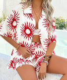 StyleNest Floral Color Blocking Cardigan Short Pants Set – Casual Vacation Comfort