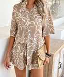 StyleNest Floral Color Blocking Cardigan Short Pants Set – Casual Vacation Comfort