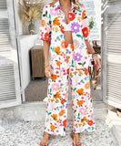Mishaia Geometric Color-Blocking Cardigan And Wide-Leg Pants Set – Relaxation And Vacation Trend