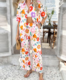 Mishaia Geometric Color-Blocking Cardigan And Wide-Leg Pants Set – Relaxation And Vacation Trend