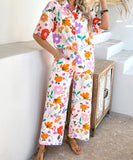 Mishaia Geometric Color-Blocking Cardigan And Wide-Leg Pants Set – Relaxation And Vacation Trend