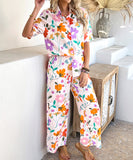 Mishaia Geometric Color-Blocking Cardigan And Wide-Leg Pants Set – Relaxation And Vacation Trend