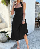 Solid Color High-Waisted Sleeveless Halter Dress for Elegance