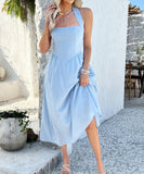Solid Color High-Waisted Sleeveless Halter Dress for Elegance