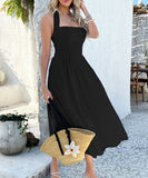 Solid Color High-Waisted Sleeveless Halter Dress for Elegance