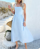 Solid Color High-Waisted Sleeveless Halter Dress for Elegance