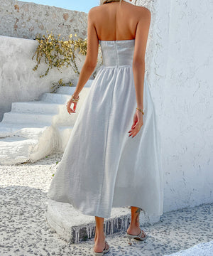 Solid Color High-Waisted Sleeveless Halter Dress for Elegance