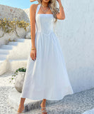 Solid Color High-Waisted Sleeveless Halter Dress for Elegance