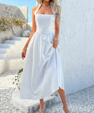 Solid Color High-Waisted Sleeveless Halter Dress for Elegance
