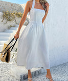 Solid Color High-Waisted Sleeveless Halter Dress for Elegance