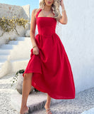 Solid Color High-Waisted Sleeveless Halter Dress for Elegance