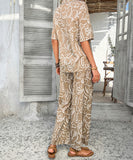 Mishaia Geometric Color-Blocking Cardigan And Wide-Leg Pants Set – Relaxation And Vacation Trend