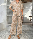 Mishaia Geometric Color-Blocking Cardigan And Wide-Leg Pants Set – Relaxation And Vacation Trend