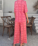 Mishaia Geometric Color-Blocking Cardigan And Wide-Leg Pants Set – Relaxation And Vacation Trend
