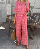 Mishaia Geometric Color-Blocking Cardigan And Wide-Leg Pants Set – Relaxation And Vacation Trend