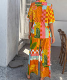 Mishaia Geometric Color-Blocking Cardigan And Wide-Leg Pants Set – Relaxation And Vacation Trend