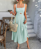 Chic Solid Color High-Waisted Halter Dress for Every Occasion
