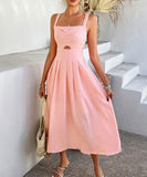 Chic Solid Color High-Waisted Halter Dress for Every Occasion