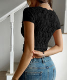 Sexy Lace Short Sleeve Womens Tee With Silky Sculpting Fit