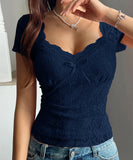 Sexy Lace Short Sleeve Womens Tee With Silky Sculpting Fit