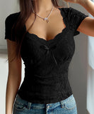 Sexy Lace Short Sleeve Womens Tee With Silky Sculpting Fit