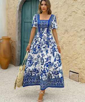 Casual Printed A-Line Long Dress for Effortless Vacation Style