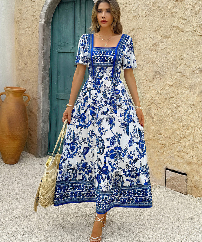 Casual Printed A-Line Long Dress for Effortless Vacation Style