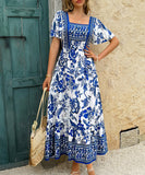 Casual Printed A-Line Long Dress for Effortless Vacation Style