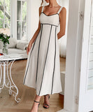 Casual Spaghetti Strap Dress in Navy Apricot Green Red
