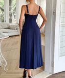 Casual Spaghetti Strap Dress in Navy Apricot Green Red