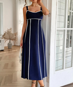 Casual Spaghetti Strap Dress in Navy Apricot Green Red