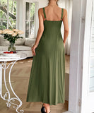 Casual Spaghetti Strap Dress in Navy Apricot Green Red
