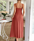 Casual Spaghetti Strap Dress in Navy Apricot Green Red