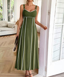 Casual Spaghetti Strap Dress in Navy Apricot Green Red