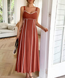 Casual Spaghetti Strap Dress in Navy Apricot Green Red