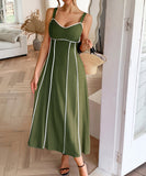 Casual Spaghetti Strap Dress in Navy Apricot Green Red