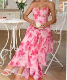 Elegant Strap Printed Cake Dress in Chic Colors for Any Occasion