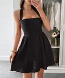 Elegant Halter Neck Mini Dress with Stylish Skirt in Various Colors
