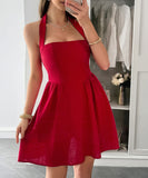 Elegant Halter Neck Mini Dress with Stylish Skirt in Various Colors