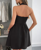 Elegant Halter Neck Mini Dress with Stylish Skirt in Various Colors