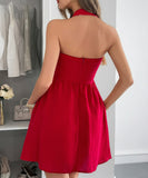 Elegant Halter Neck Mini Dress with Stylish Skirt in Various Colors