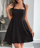 Elegant Halter Neck Mini Dress with Stylish Skirt in Various Colors