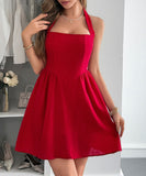 Elegant Halter Neck Mini Dress with Stylish Skirt in Various Colors