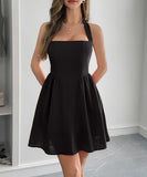 Elegant Halter Neck Mini Dress with Stylish Skirt in Various Colors