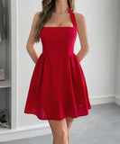 Elegant Halter Neck Mini Dress with Stylish Skirt in Various Colors