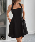 Elegant Halter Neck Mini Dress with Stylish Skirt in Various Colors