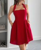 Elegant Halter Neck Mini Dress with Stylish Skirt in Various Colors