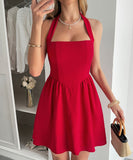 Elegant Halter Neck Mini Dress with Stylish Skirt in Various Colors