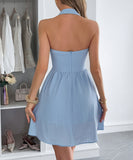 Elegant Halter Neck Mini Dress with Stylish Skirt in Various Colors